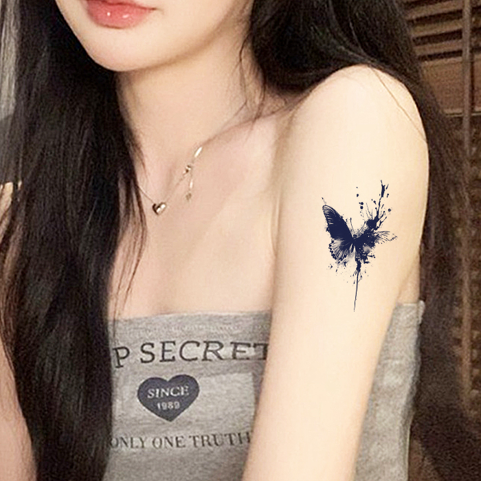 水墨蝴蝶草本纹身贴女防水持久不反光可水洗游泳防汗手臂仿真刺青
