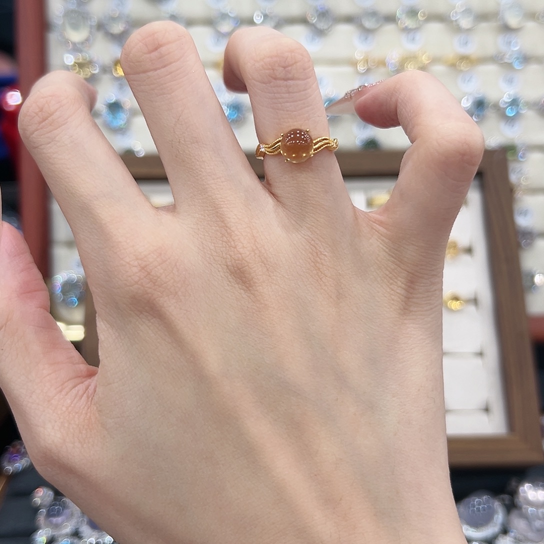 D***。戒指银S925镀金镶嵌黄晶