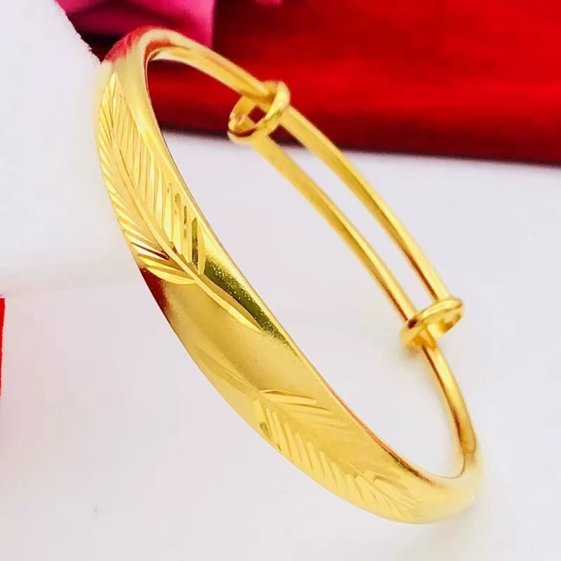 999足金精美树叶推拉手镯