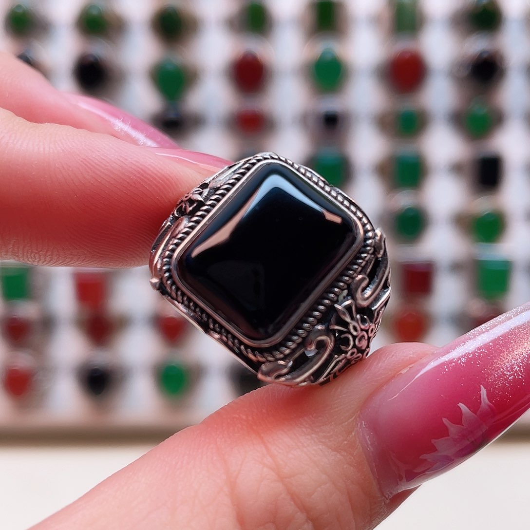 玛瑙/玉髓戒指银S925镶嵌