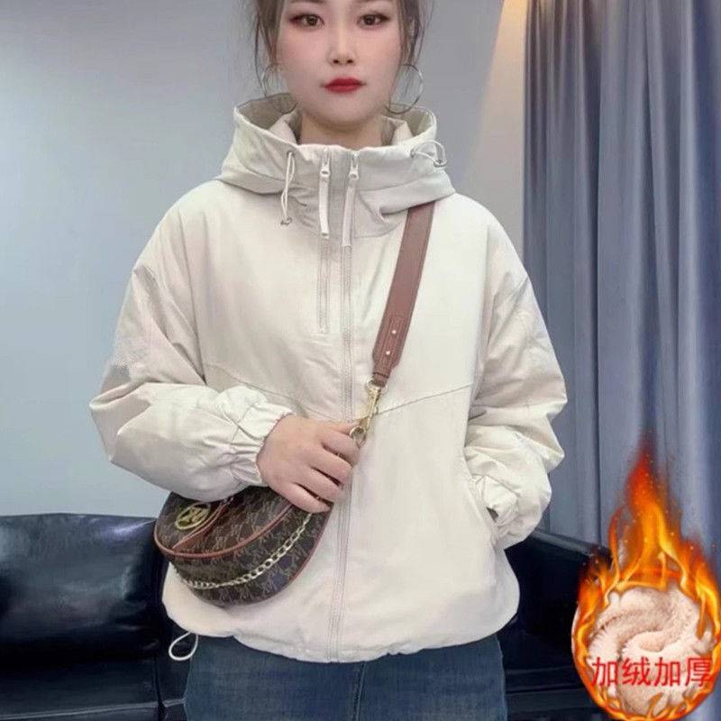 欧货双拉链连帽加绒外套女冬季新款2025韩版宽松显瘦小个子冲锋衣