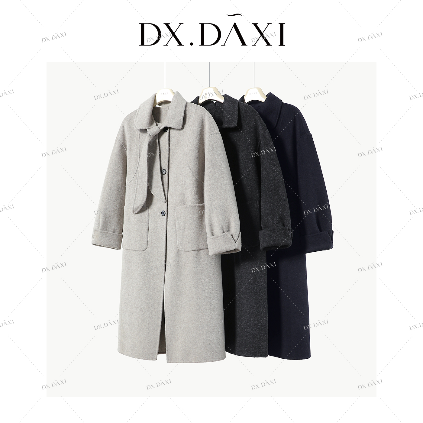 DX.DAXI【冬日序章】赫本风设计感可拆卸交叉翻领毛呢外套BQF25872