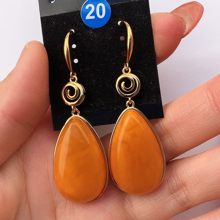 蜜蜡耳饰银S925镶嵌耳饰