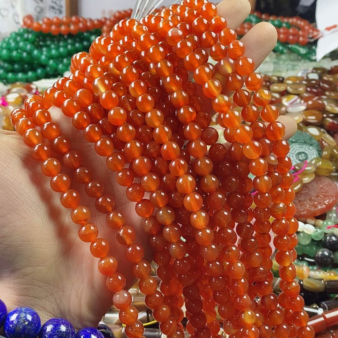 玛瑙/玉髓珠宝半成品合金一条天然8mm红玛瑙圆珠A级