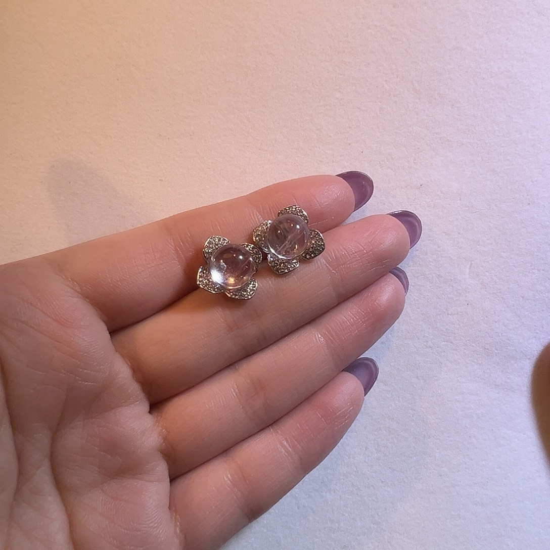 锂辉石耳钉银S925镶嵌蓝紫冰透拉丝猫眼彩锂辉耳钉收藏级别