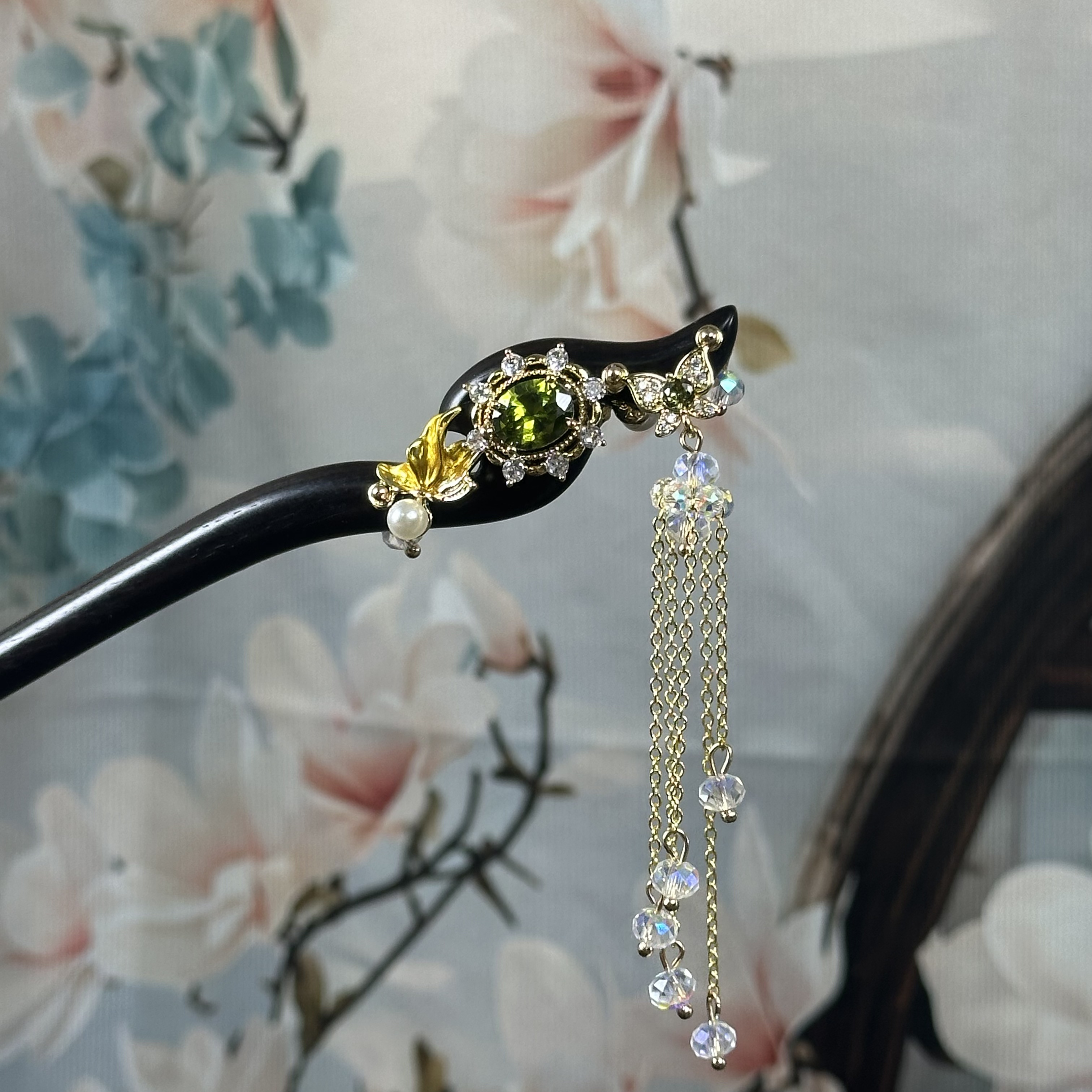 F150原创绿色流苏时尚百搭18公分发簪