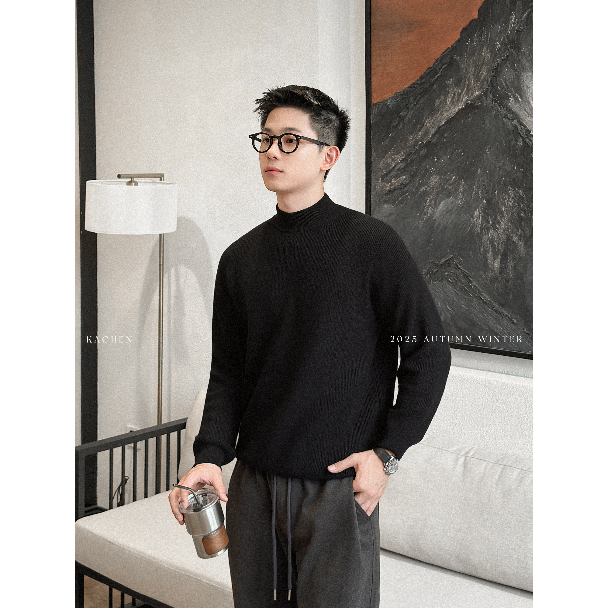 嘉琛/ Kachen /极简系列‘软糯亲肤半高领秋冬纯色百搭针织毛衣