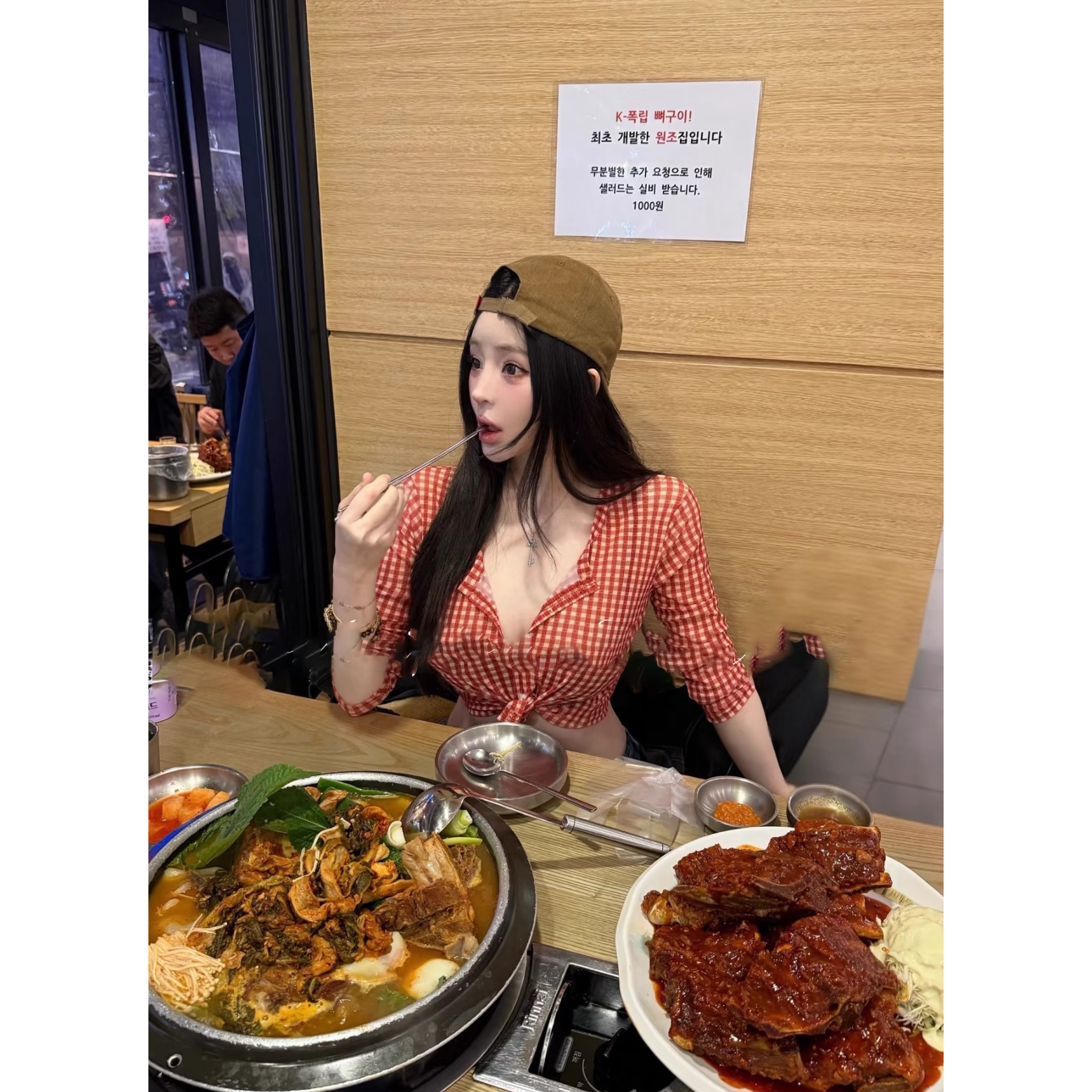 奶感Plus～*泡菜国feel 抬肤色 甜美复古露脐格子衬衫收腰上衣