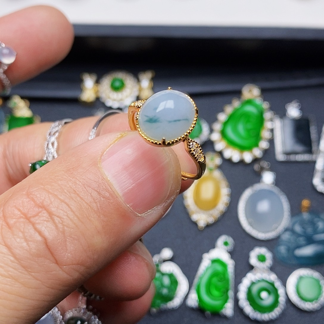 翡翠戒指银S925镶嵌戒指