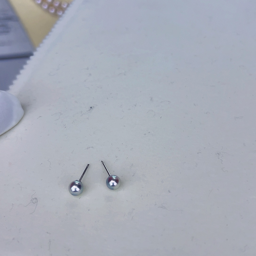 海水珍珠海水akoya真多麻色耳钉5-6mm银S925镶嵌