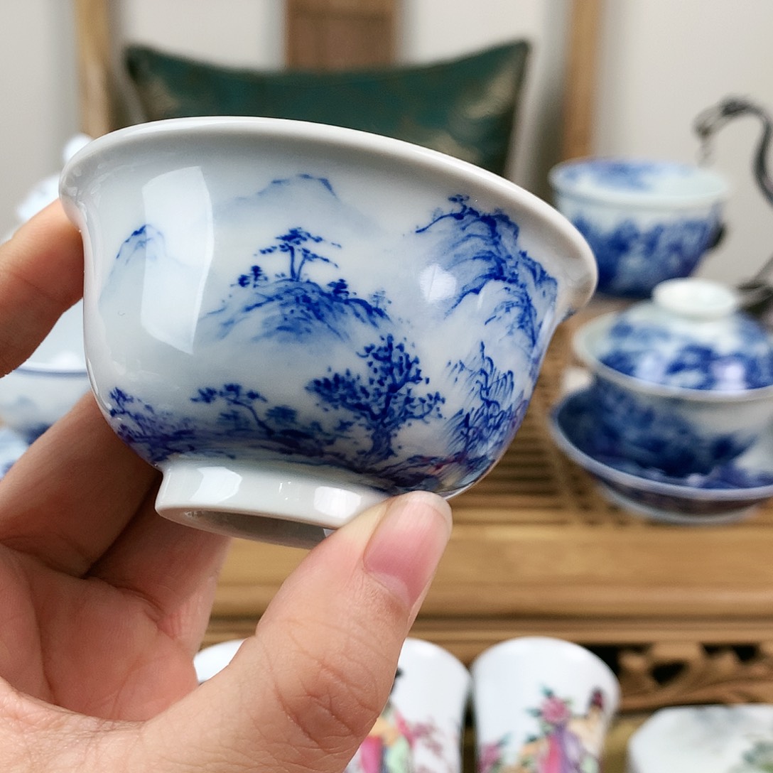 青花山水手工主人杯
