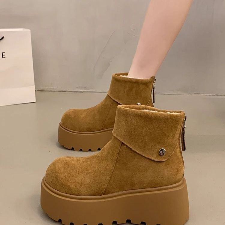 雪地靴女厚底冬季短筒加绒加厚时尚保暖平底棉鞋简约百搭女短靴