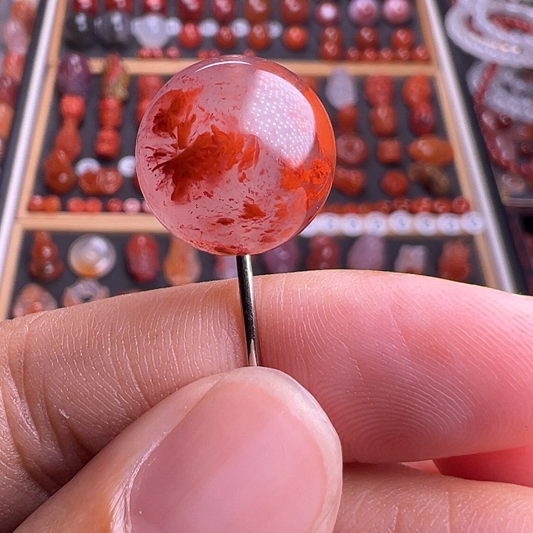 未镶嵌南红玛瑙珠宝奇石火焰飘圆珠14.8mm