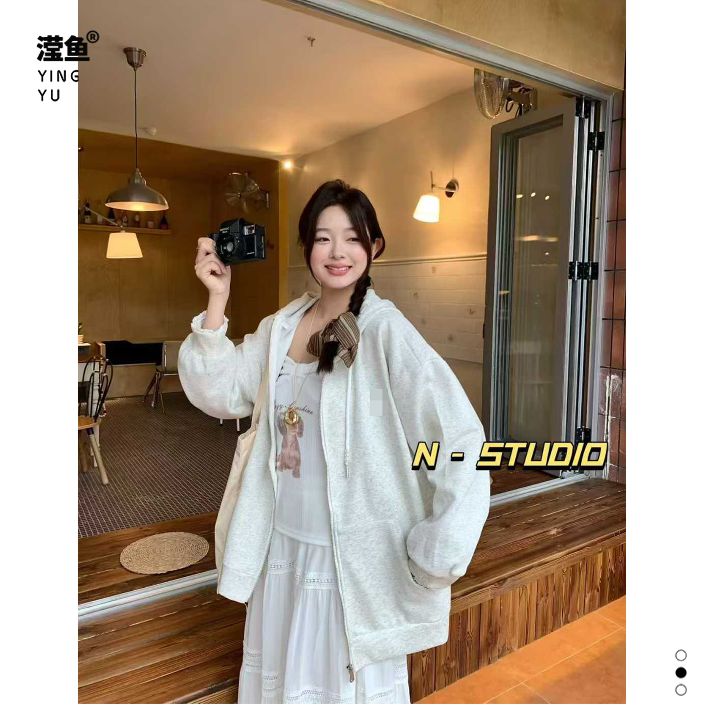 N W3126大码显瘦休闲宽松连帽卫衣上衣宽松休闲百搭开衫卫衣外套