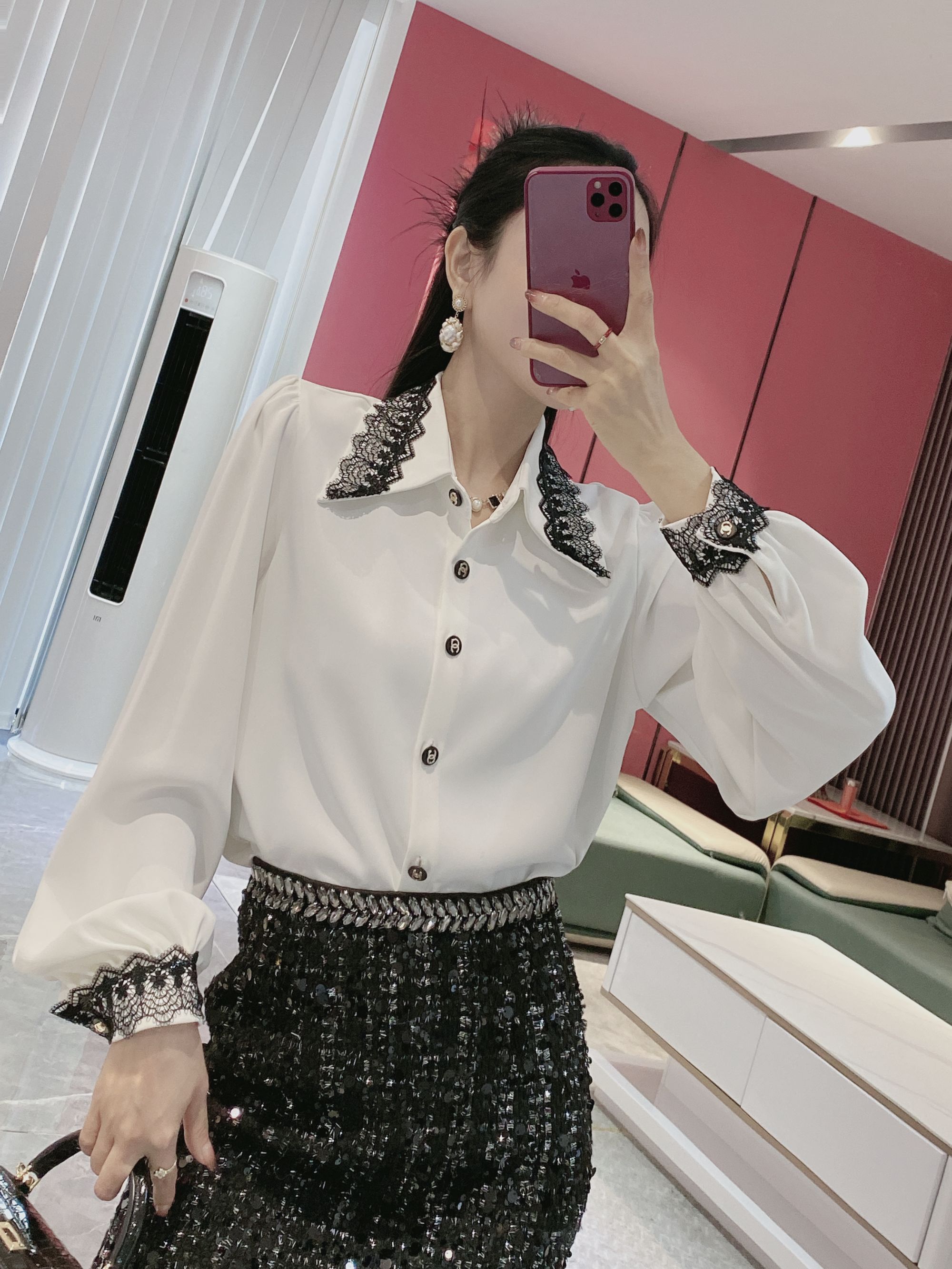 【法式衬衫】法式蕾丝拼边衬衫9540