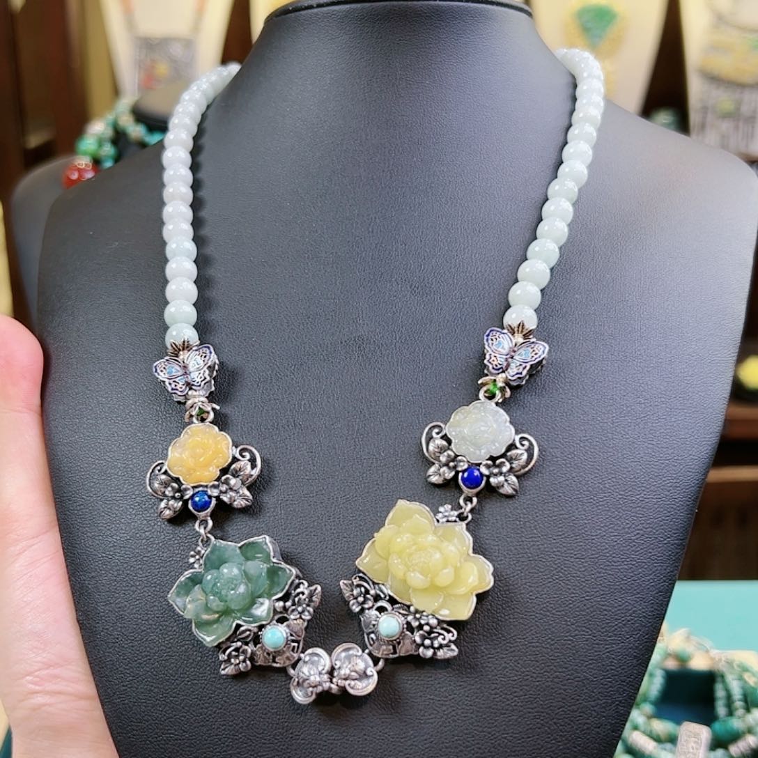 翡翠项链银S925镶嵌项链