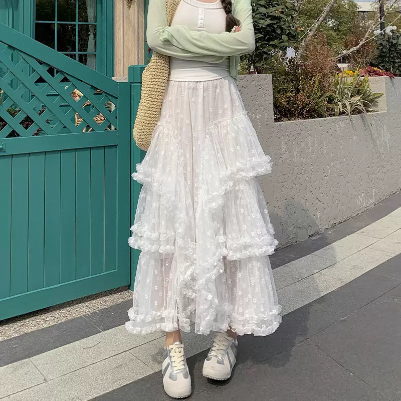 701—750甜美公主风蕾丝高腰A字纱裙蓬蓬蛋糕半身裙