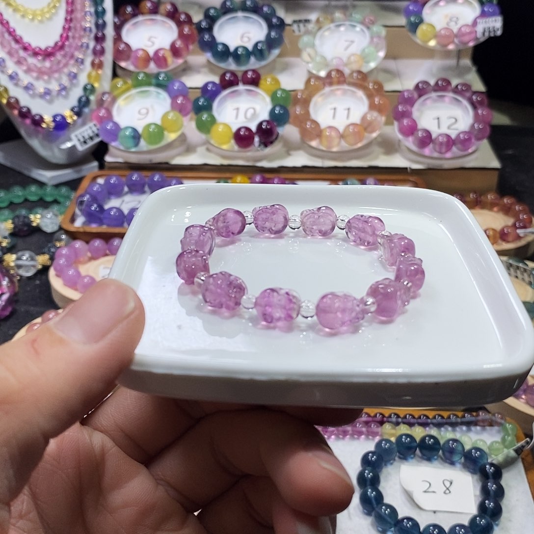 萤石手链未镶嵌粉紫迷你貔貅8.5m