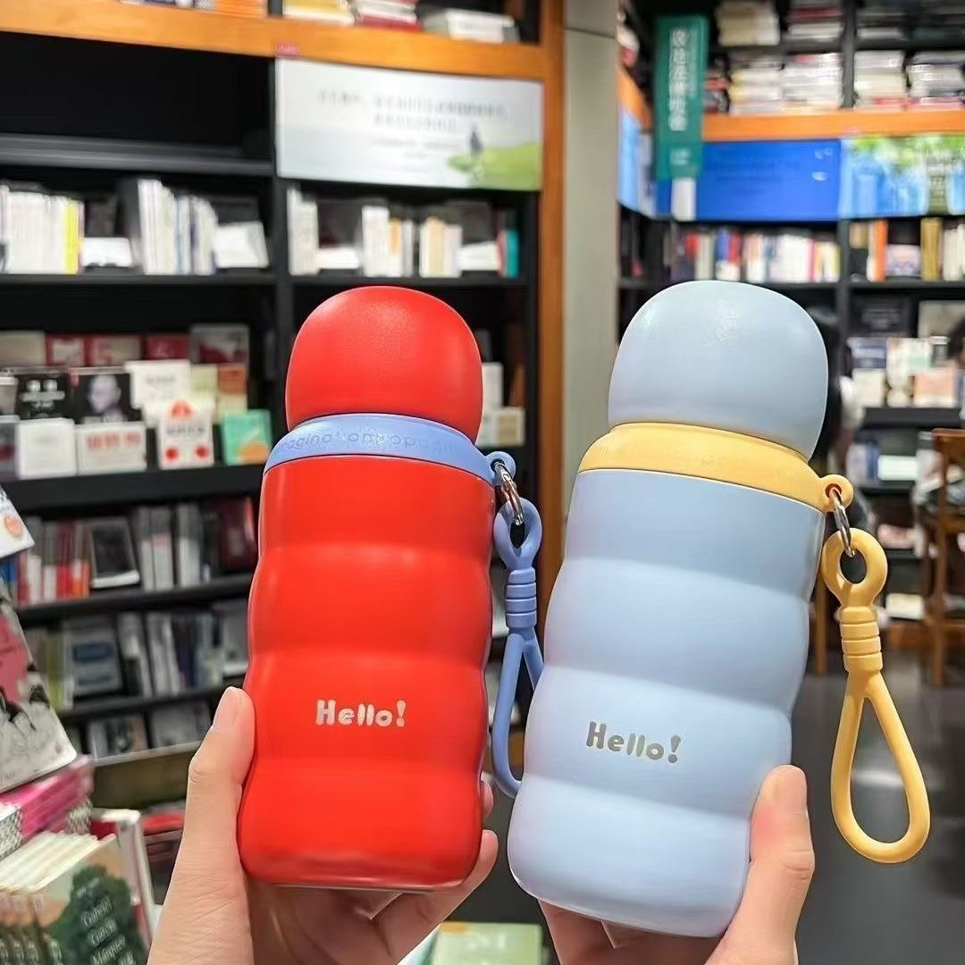 新款毛毛虫316不锈钢弹跳盖保温杯户外便携提绳多功能内塞吸管杯