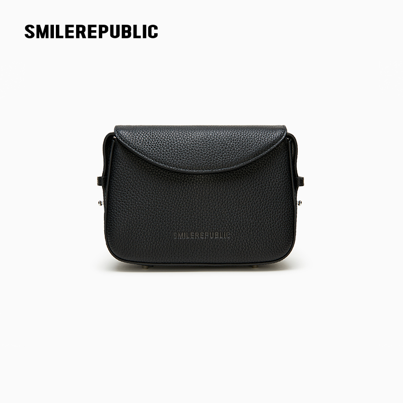 SMILEREPUBLIC  黑色荔枝纹小牛皮磁吸翻盖小号手提腋下包