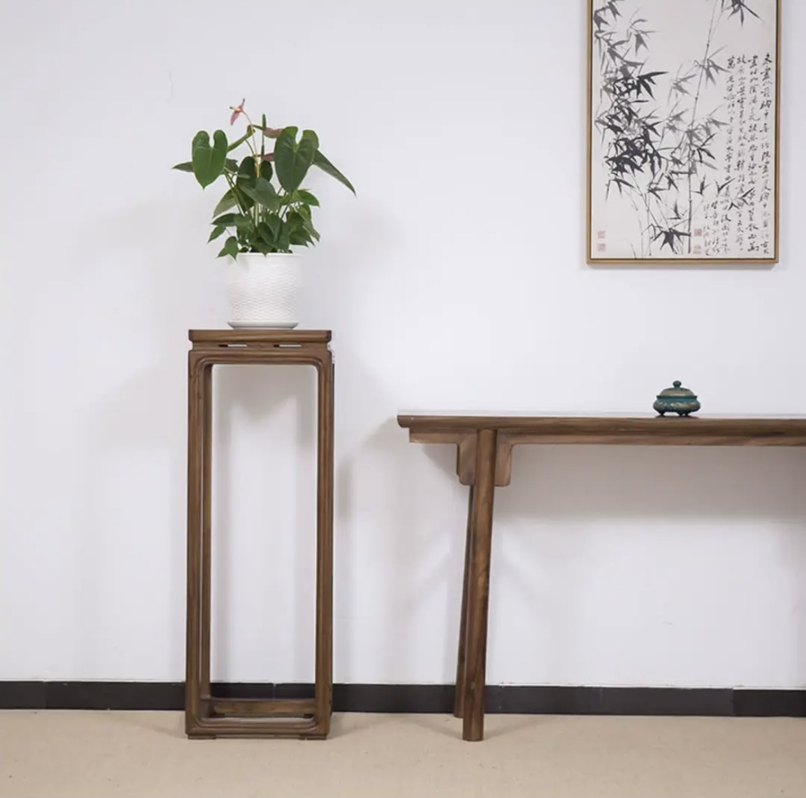 新中式花架老榆木餐桌客厅家用简约桌椅阳台桌子简易长条桌复古