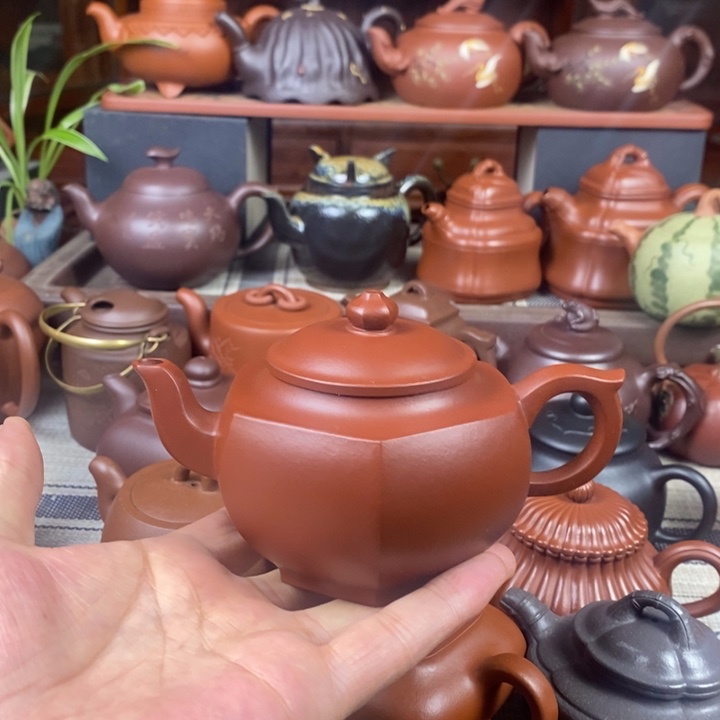 紫砂茶壶六方宫灯260cc原矿朱泥特价