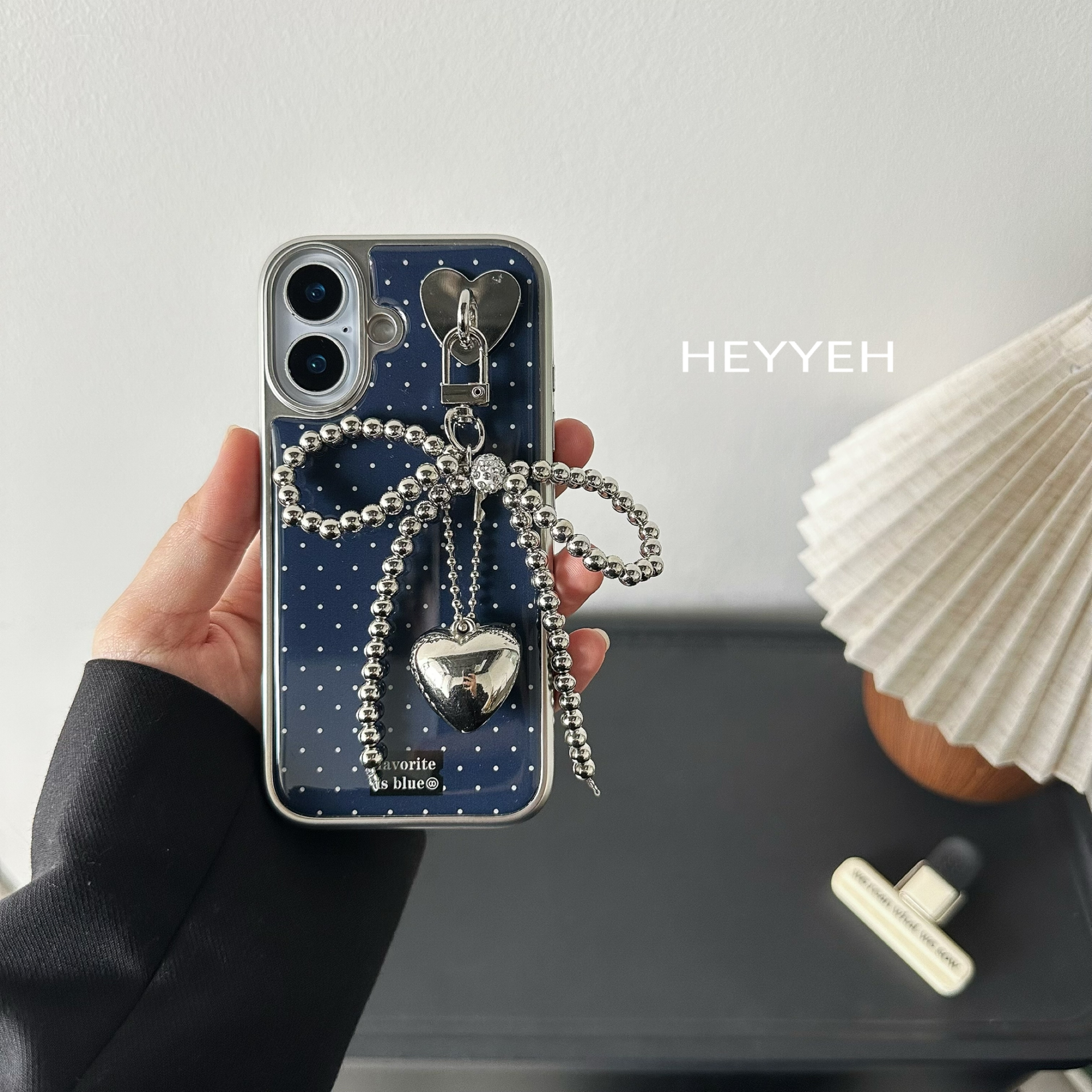 蓝色波点蝴蝶结适用iPhone16promax手机壳苹果15高级14防摔软壳13