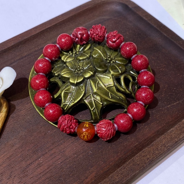 瑞思祥 含辰砂工艺品天然砂马仙溪红晶砂全合手串三合六合手串