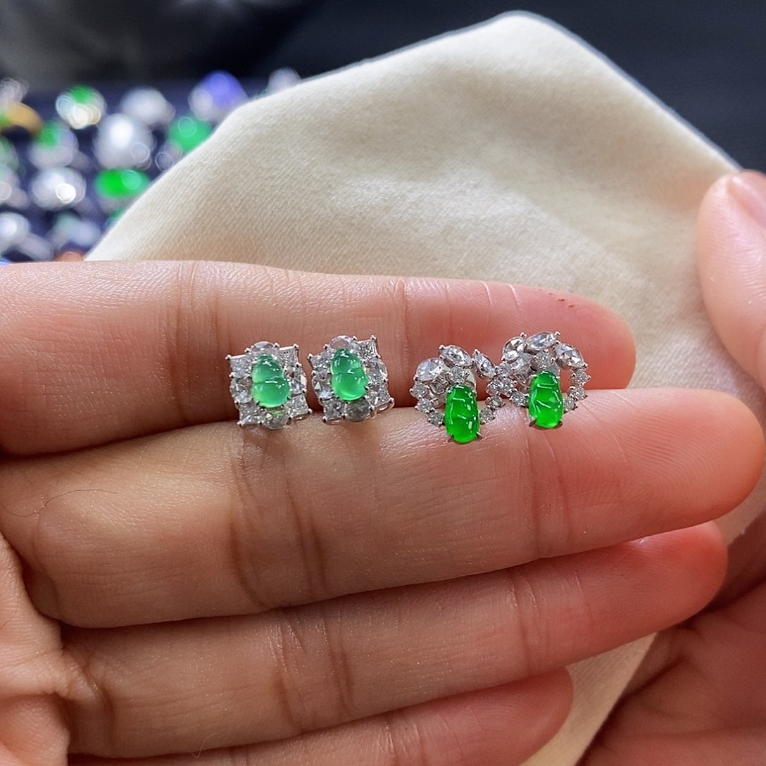 翡翠耳饰18K金镶嵌二选一