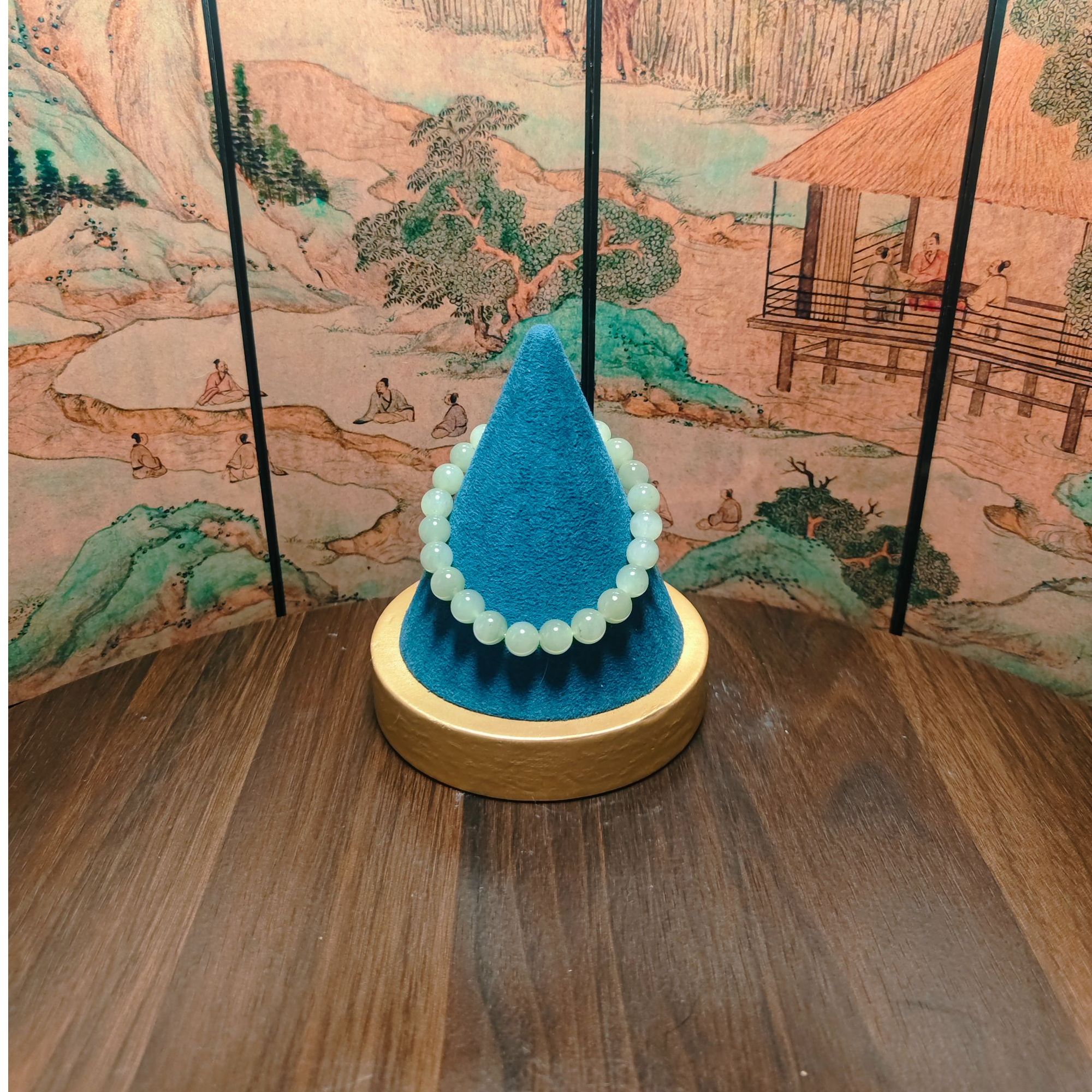 N和田玉晴水圆珠手串（卡8）0827