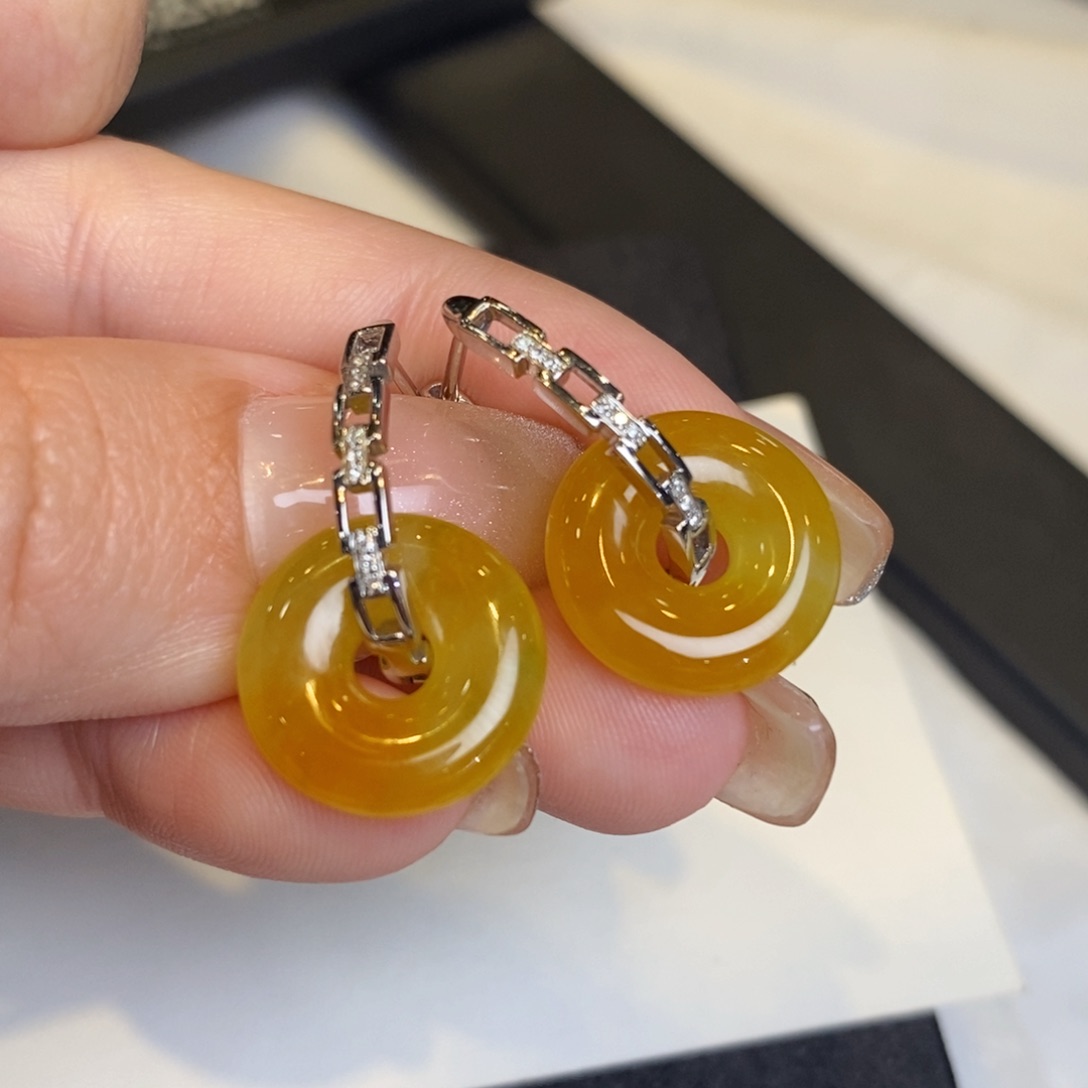 翡翠耳饰18K金镶嵌甜甜圈