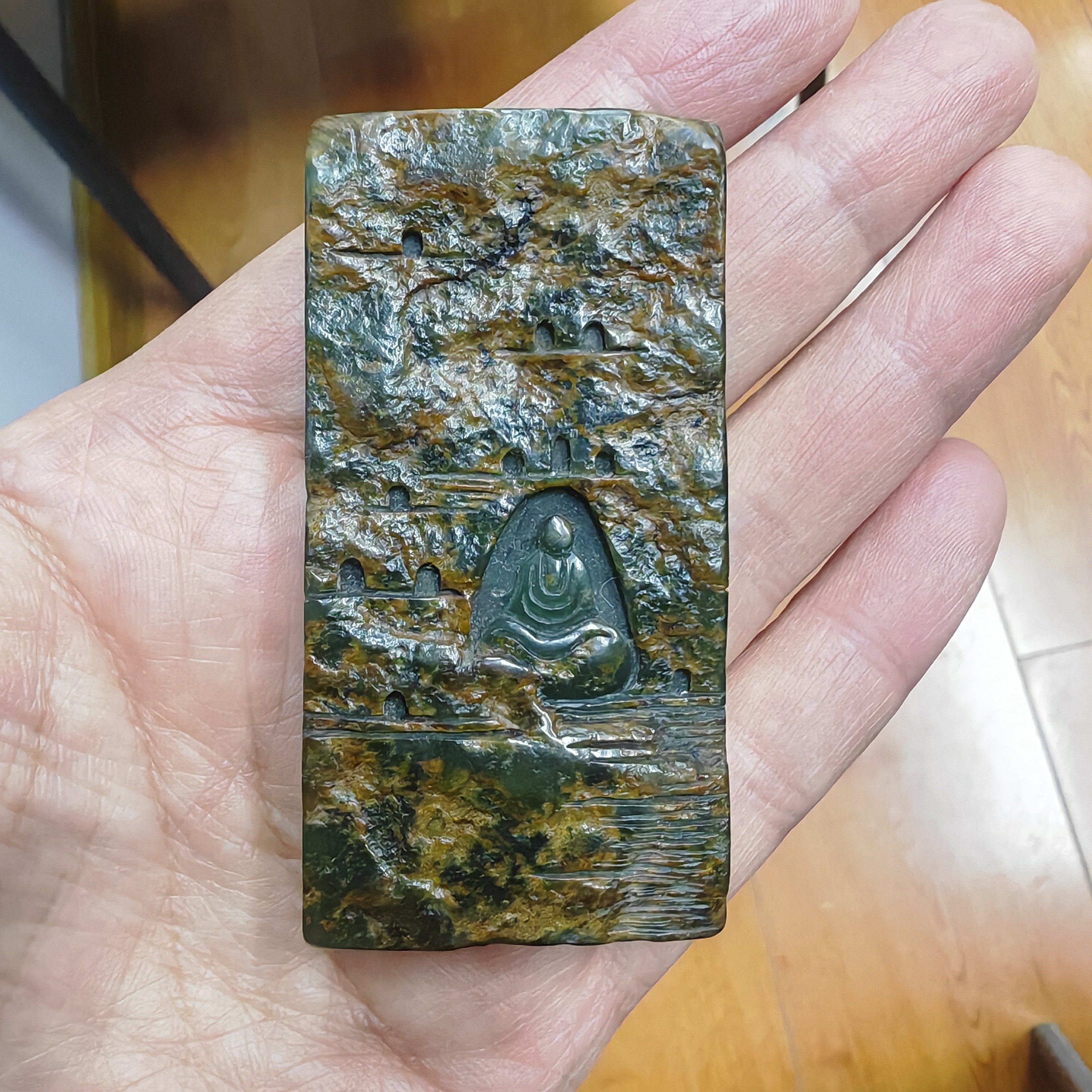 和田玉牌 吊坠 手把牌 悟道