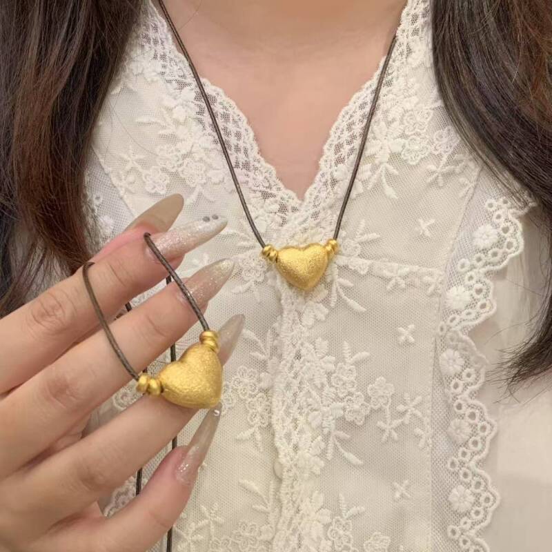 铜合金吊坠 拉丝实心爱心吊坠项链