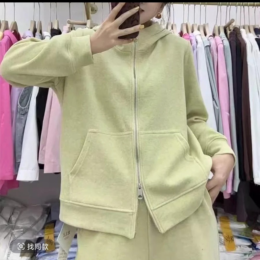 2025新春装拼接拉链开衫上衣直筒休闲裤时尚套装女显瘦气质遮肉