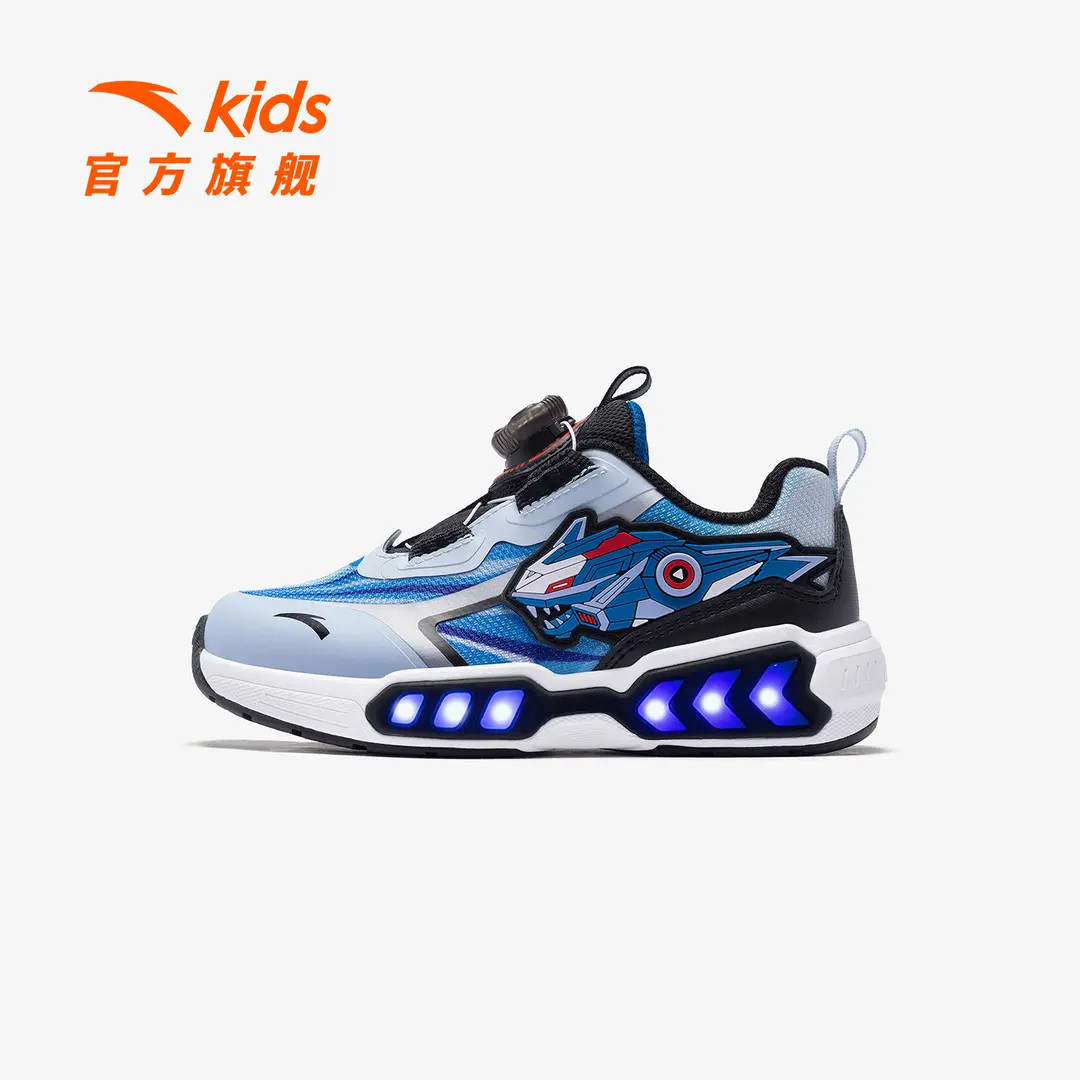 安踏儿童【恐龙灯鞋】男小童可爱休闲鞋新款犟弹闪灯儿童旋钮运动鞋