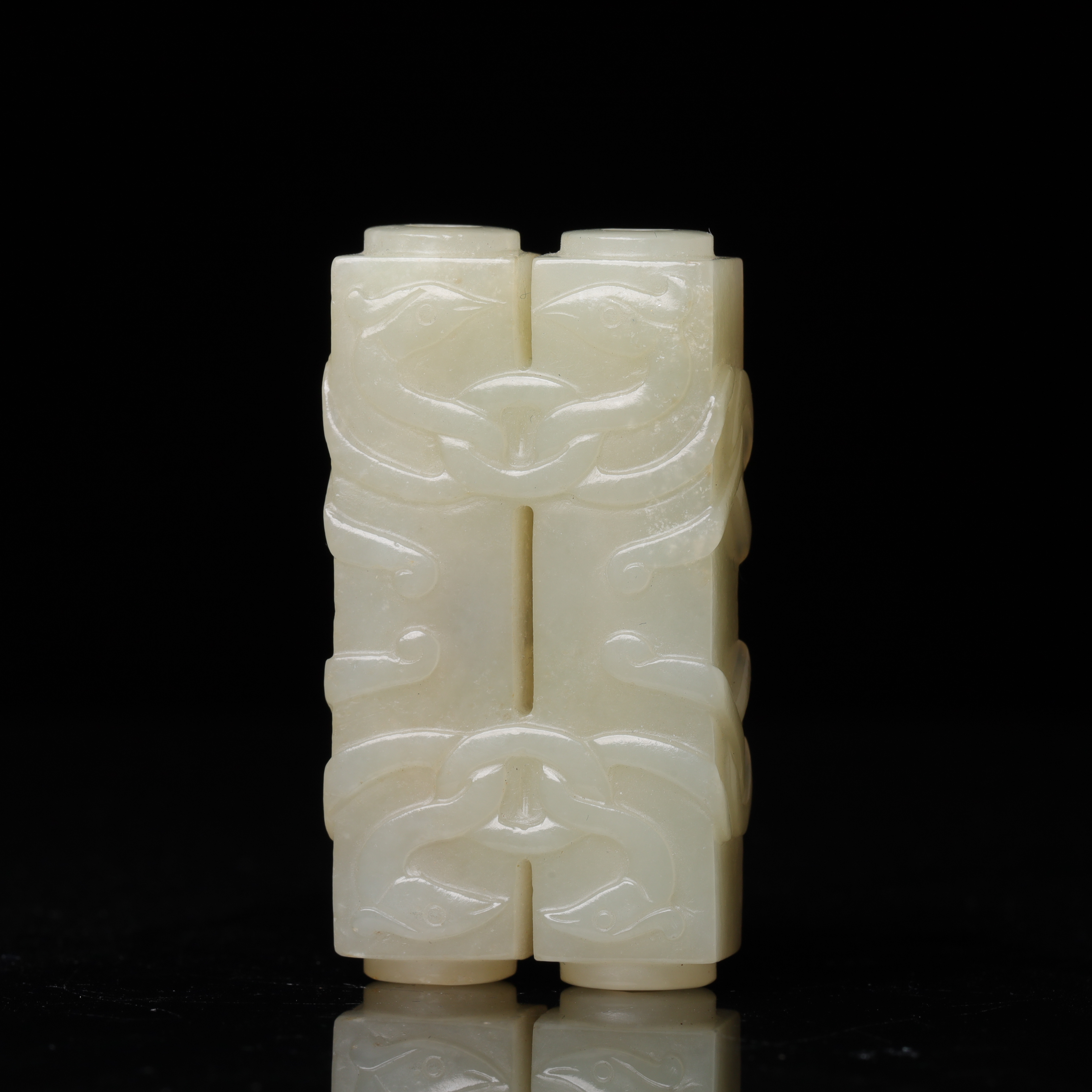 清代和田玉凤鸟双管玉珒