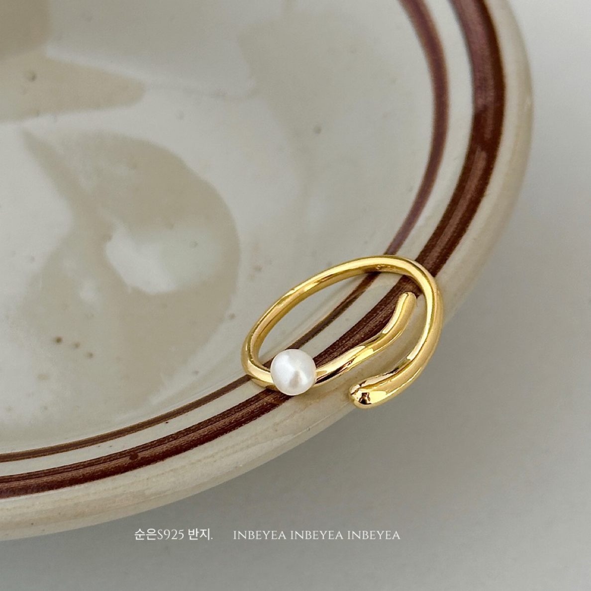 925银仿珍珠戒指 双层戒指 金色 34799