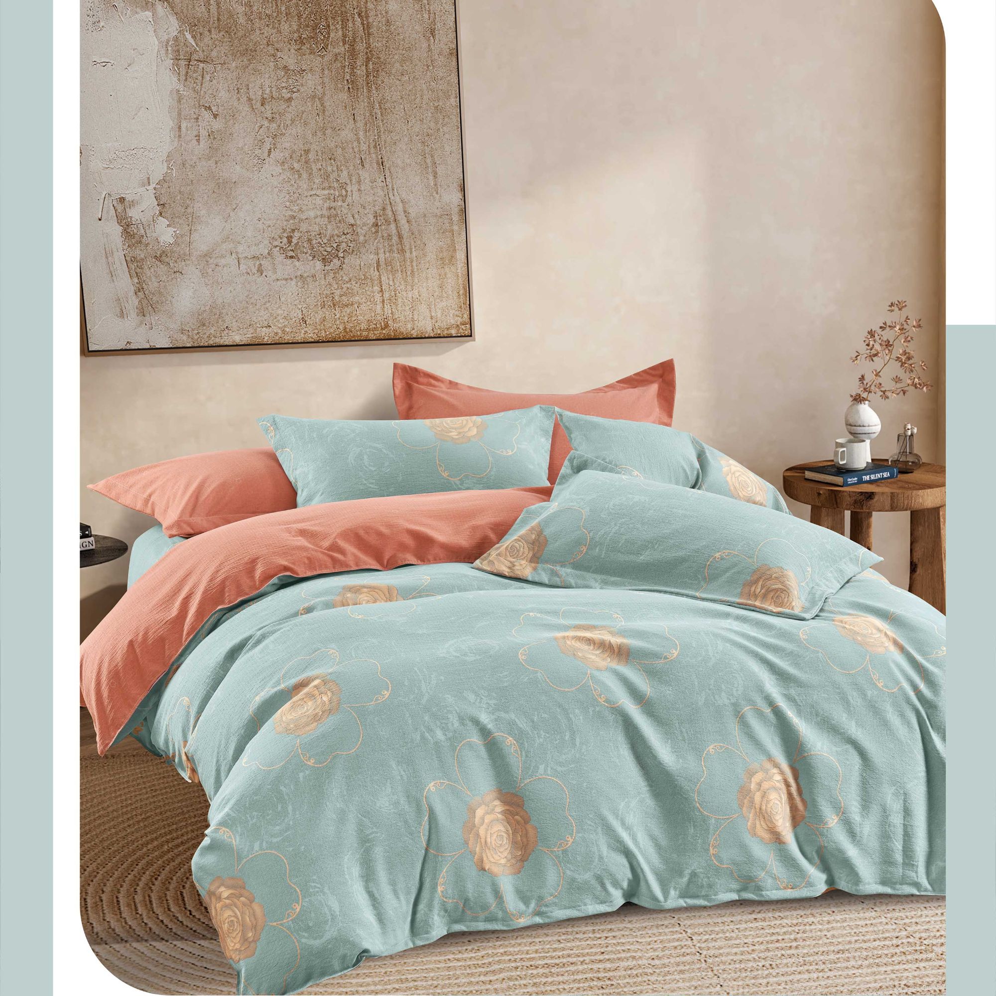 （牡丹花-绿-双人被罩）尺寸2×2.3 娅嫲风系列 亲肤 柔软 透气