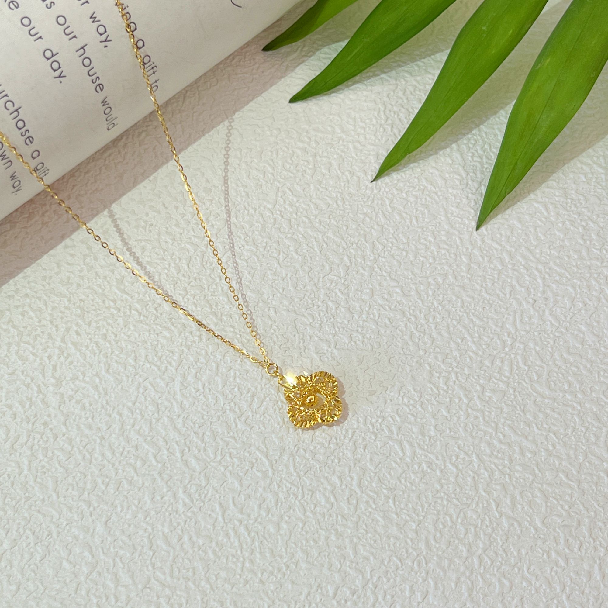 5G工艺【织梦四叶草黄金项链】足金999