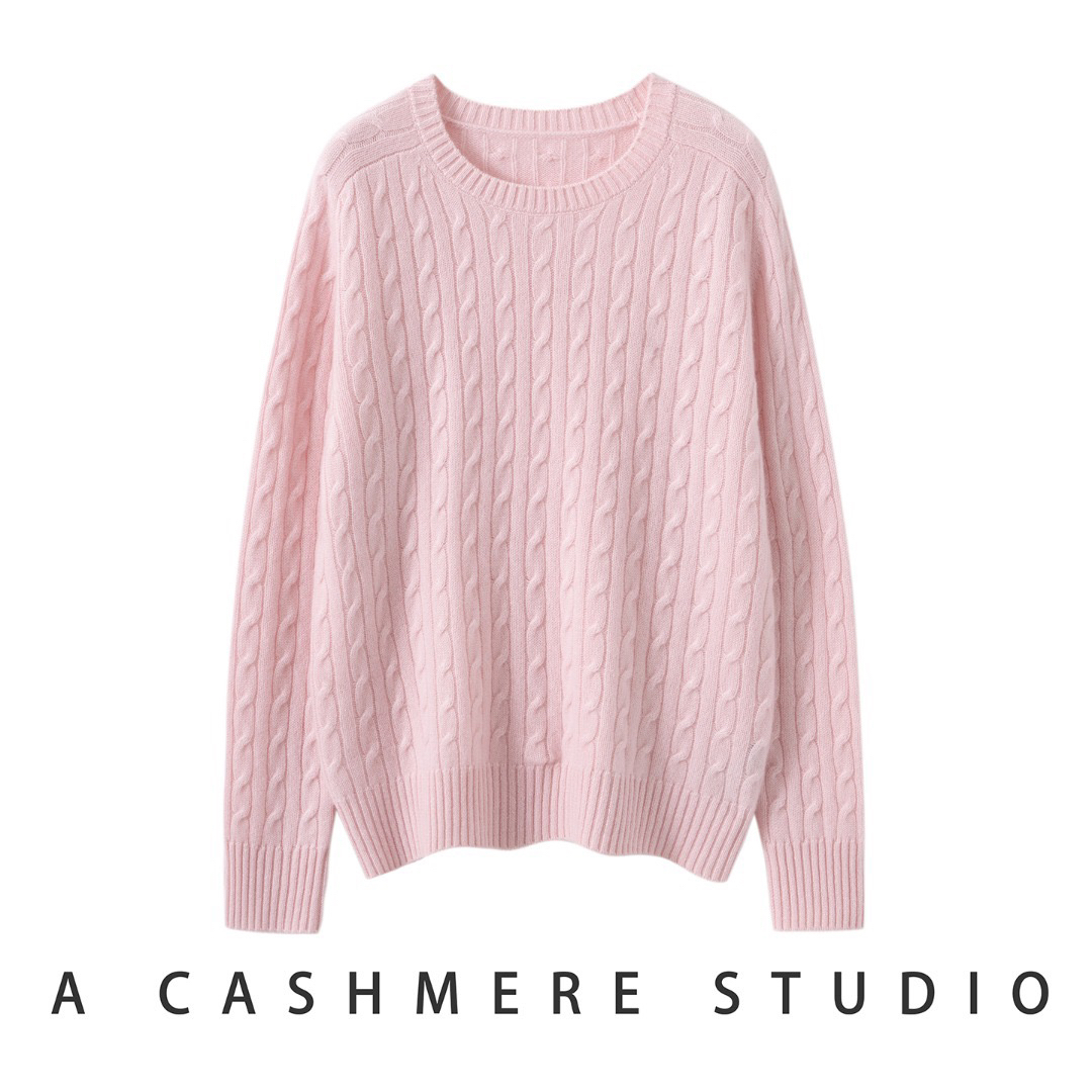 新款baby绒100纯山羊绒圆领双股厚款麻花套头打底