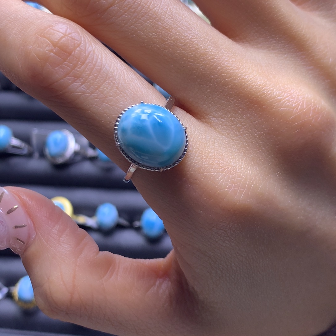 针钠钙石（海纹石）未镶嵌戒指蛋面戒指色差略异