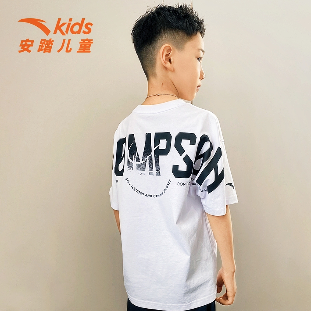 【汤普森纯棉短T】安踏儿童2025年夏新品男大童少年短T恤A52521104