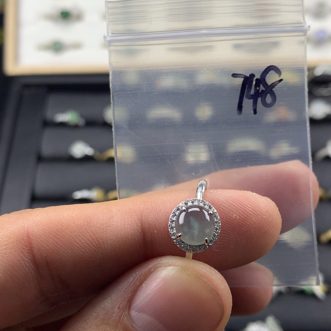 翡翠银S925镀金镶嵌戒指748