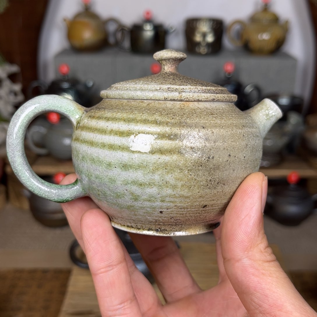 壶建水紫陶粗白泥柴烧结晶釉面160c c