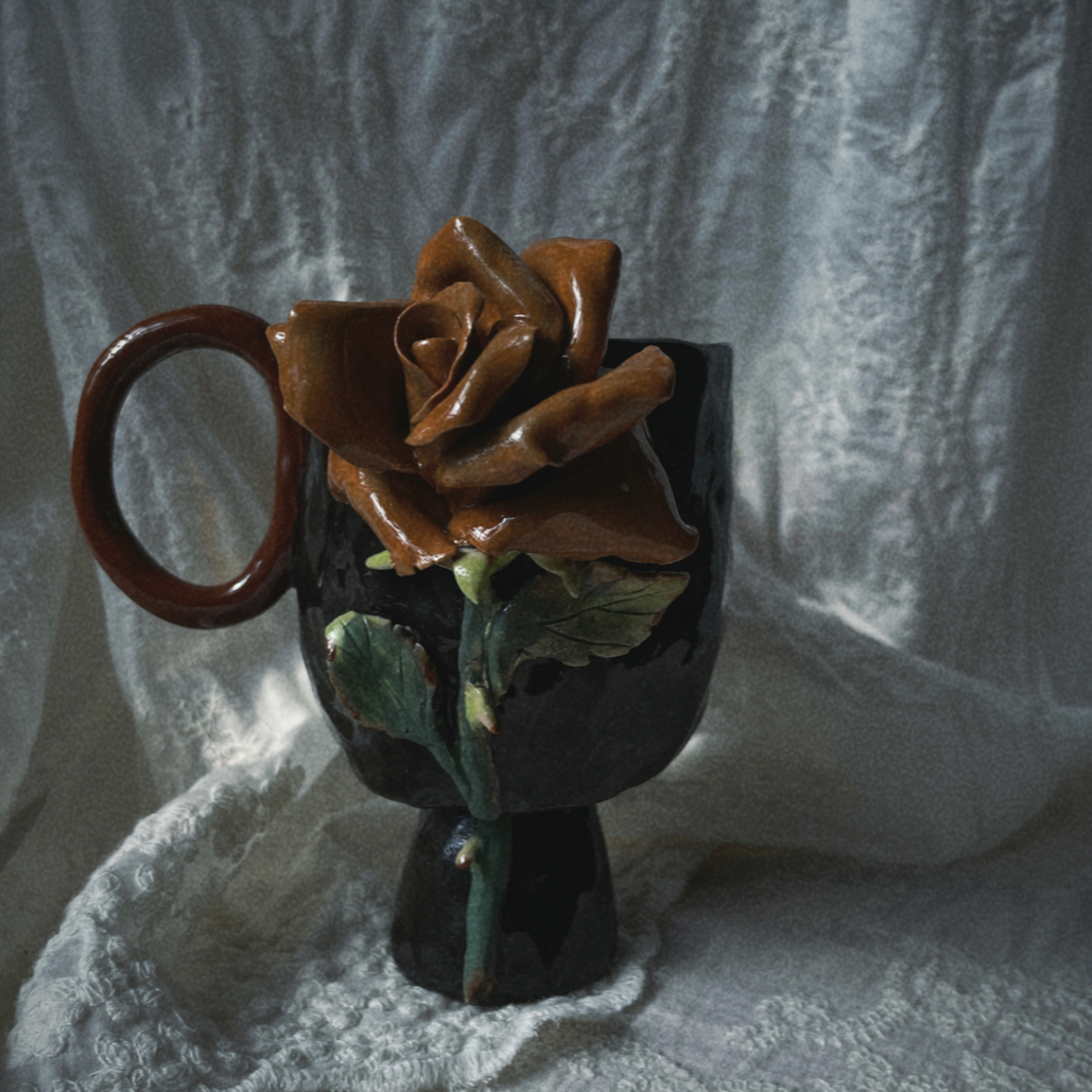 中古风焦糖玫瑰杯+盘