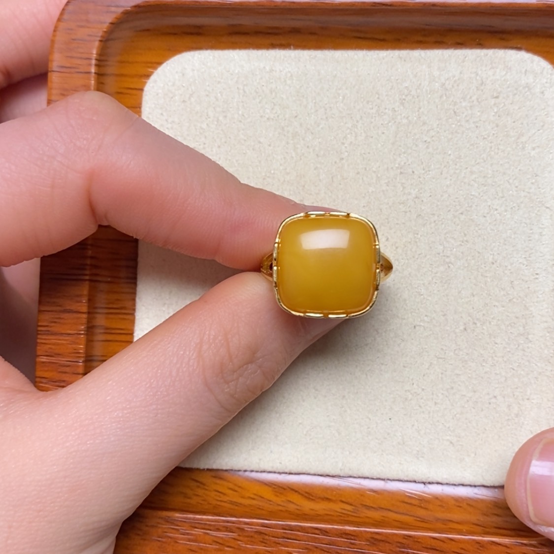 【闪购商品】蜜蜡戒指银S925镀金镶嵌戒指