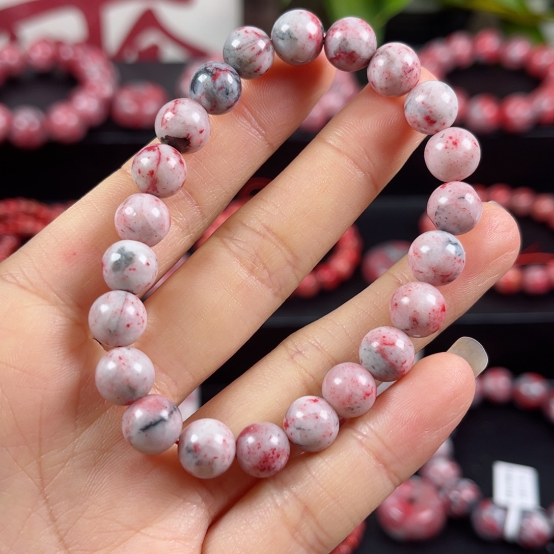 天然辰砂原石手串卡8+