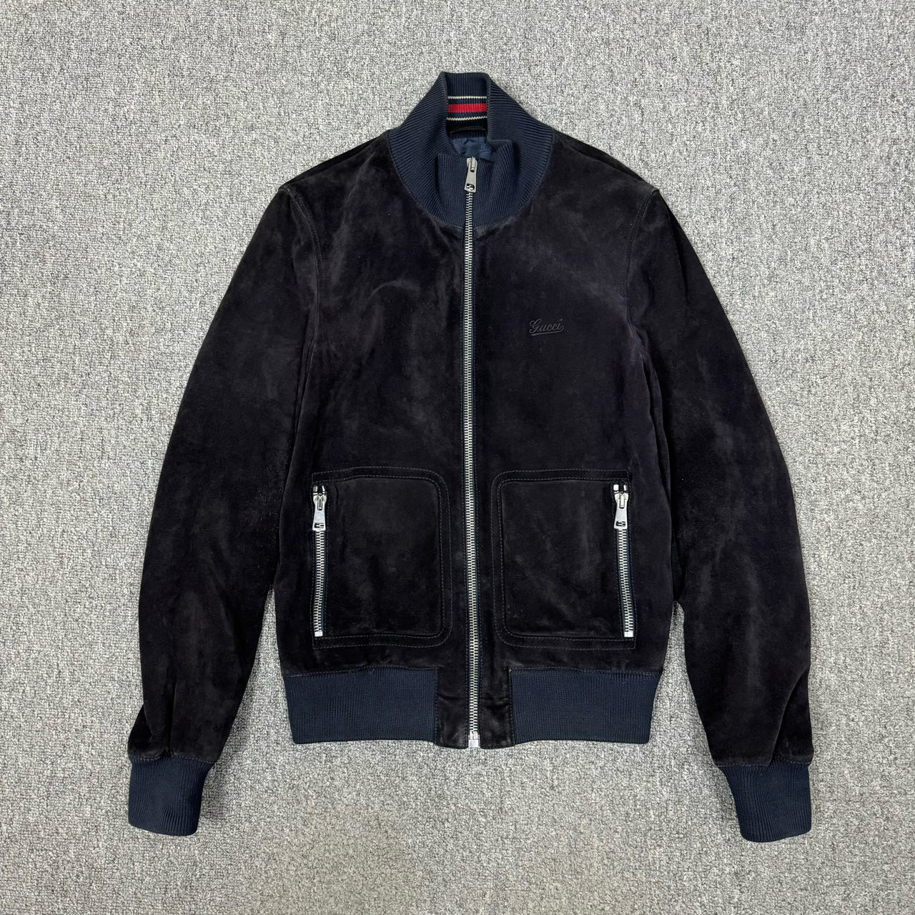 99新 GUCCI/古驰 12133962 胸前刺绣logo麂皮夹克外套 46码99新