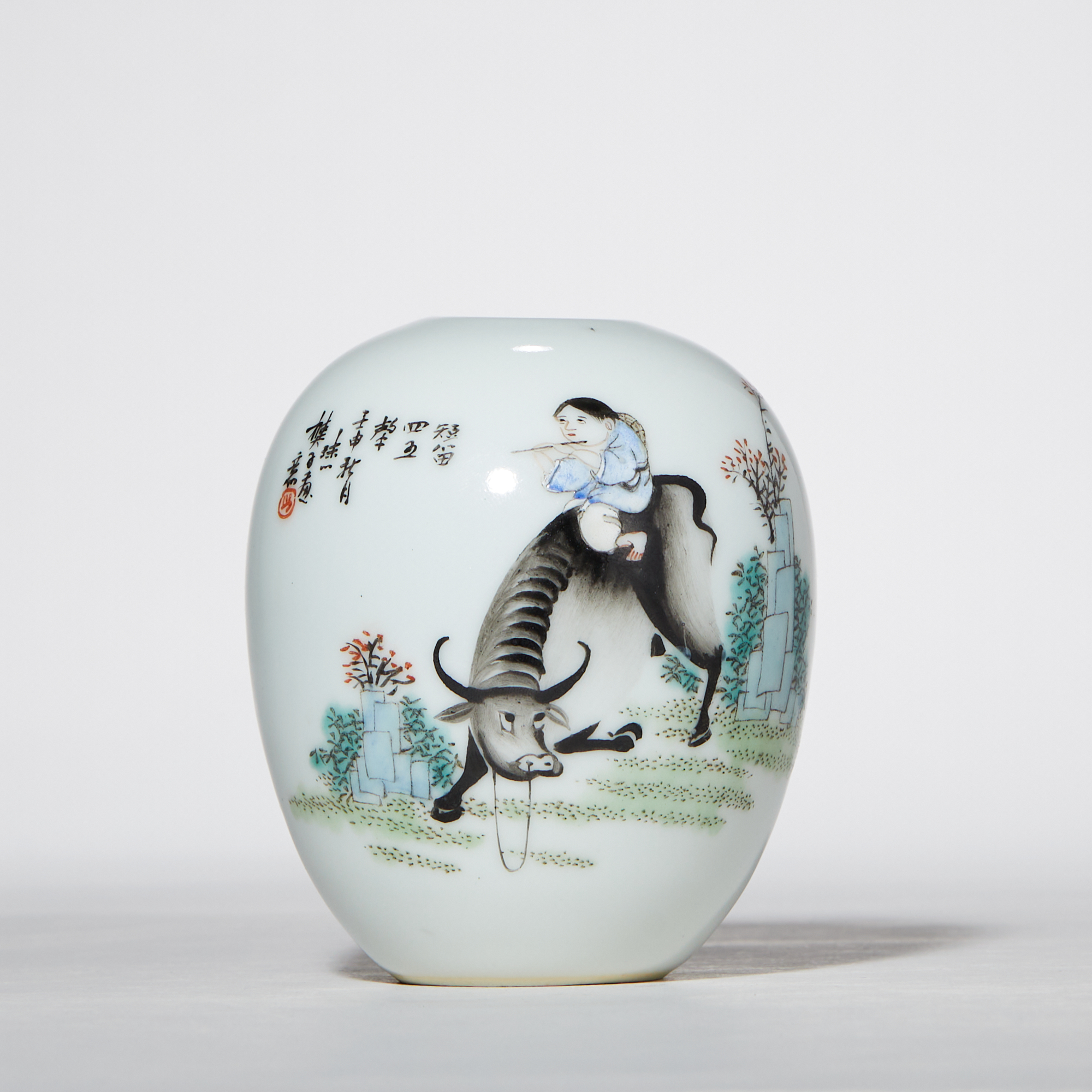 3423民国・粉彩牧游图小罐【古董拍卖】