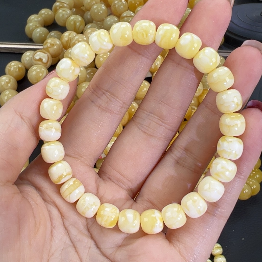 琥珀未镶嵌手链瓷白精工